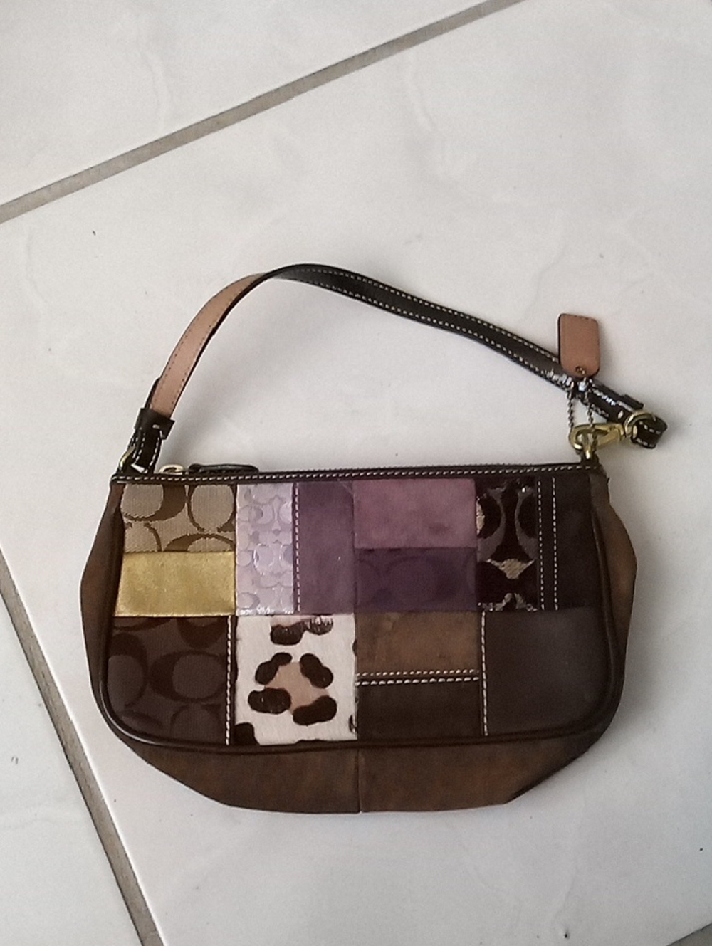 Vintage Coach Patchwork Wristlet in Brown, Purple and Gold Accents